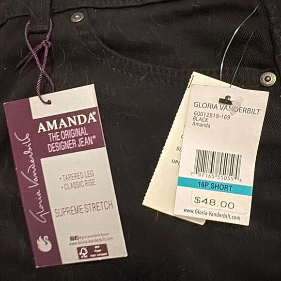 Gloria Vanderbilt Amanda Jeans 16P Short Black Tapered Leg Classic Rise Supreme - Picture 5 of 6